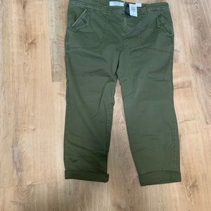 Cropped twill military pants -Olive green